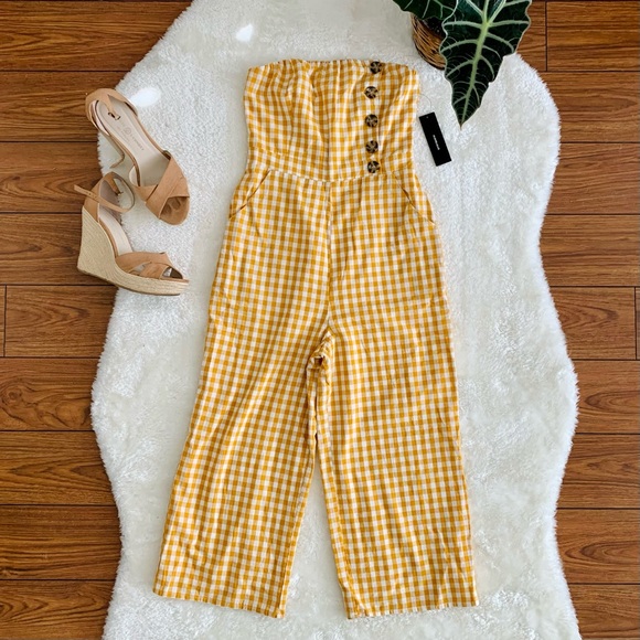 Lulus Skyline Mustard Yellow Gingham Strapless Culotte Jumpsuit - Picture 7 of 10